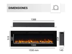 Chimenea eléctrica BALDERIA Fiamma 60 - Chimenea empotrable, calefacción 2000 W - Negro