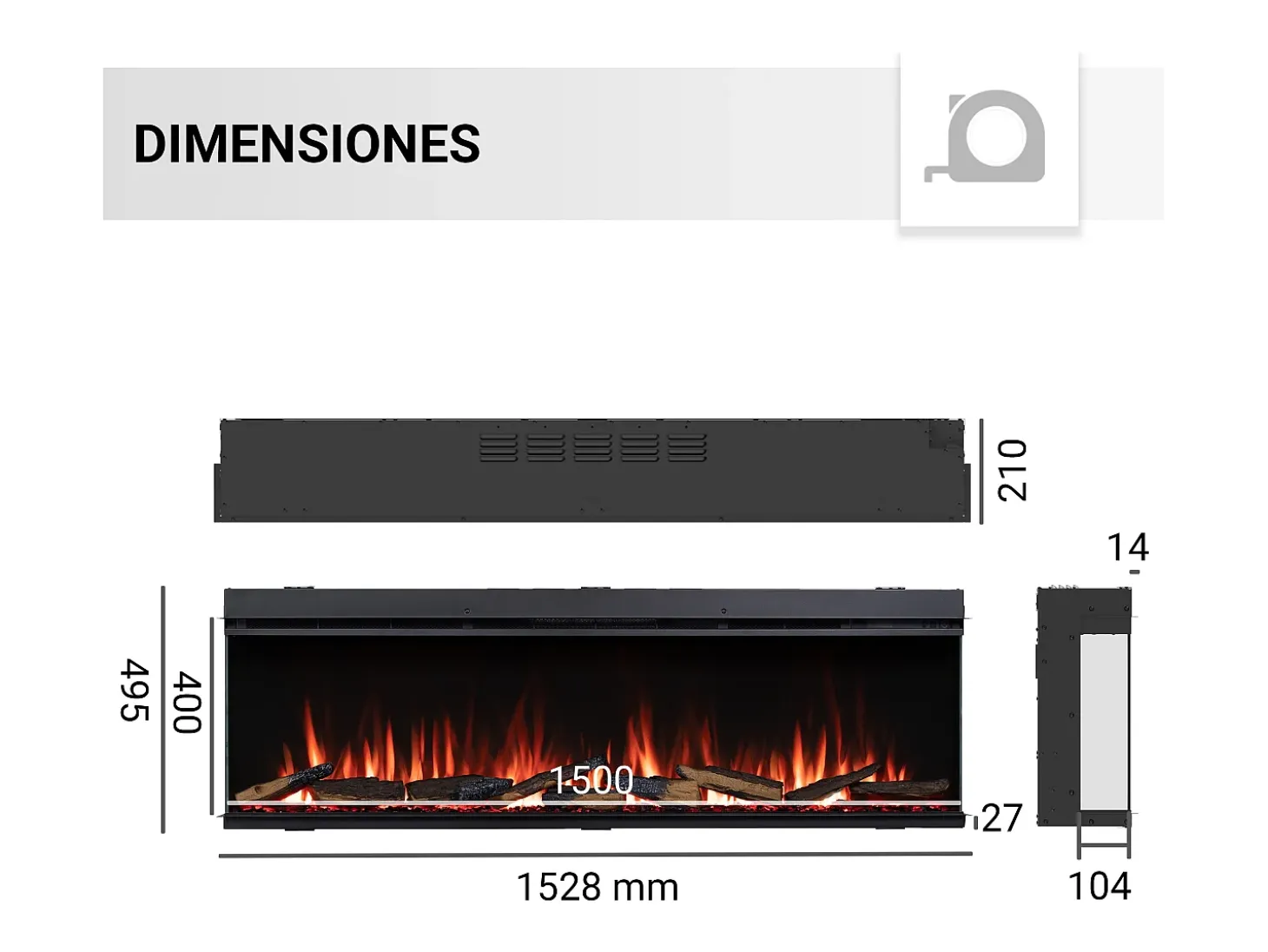 Chimenea eléctrica BALDERIA Athena smart 60 - Chimenea empotrable - Negro