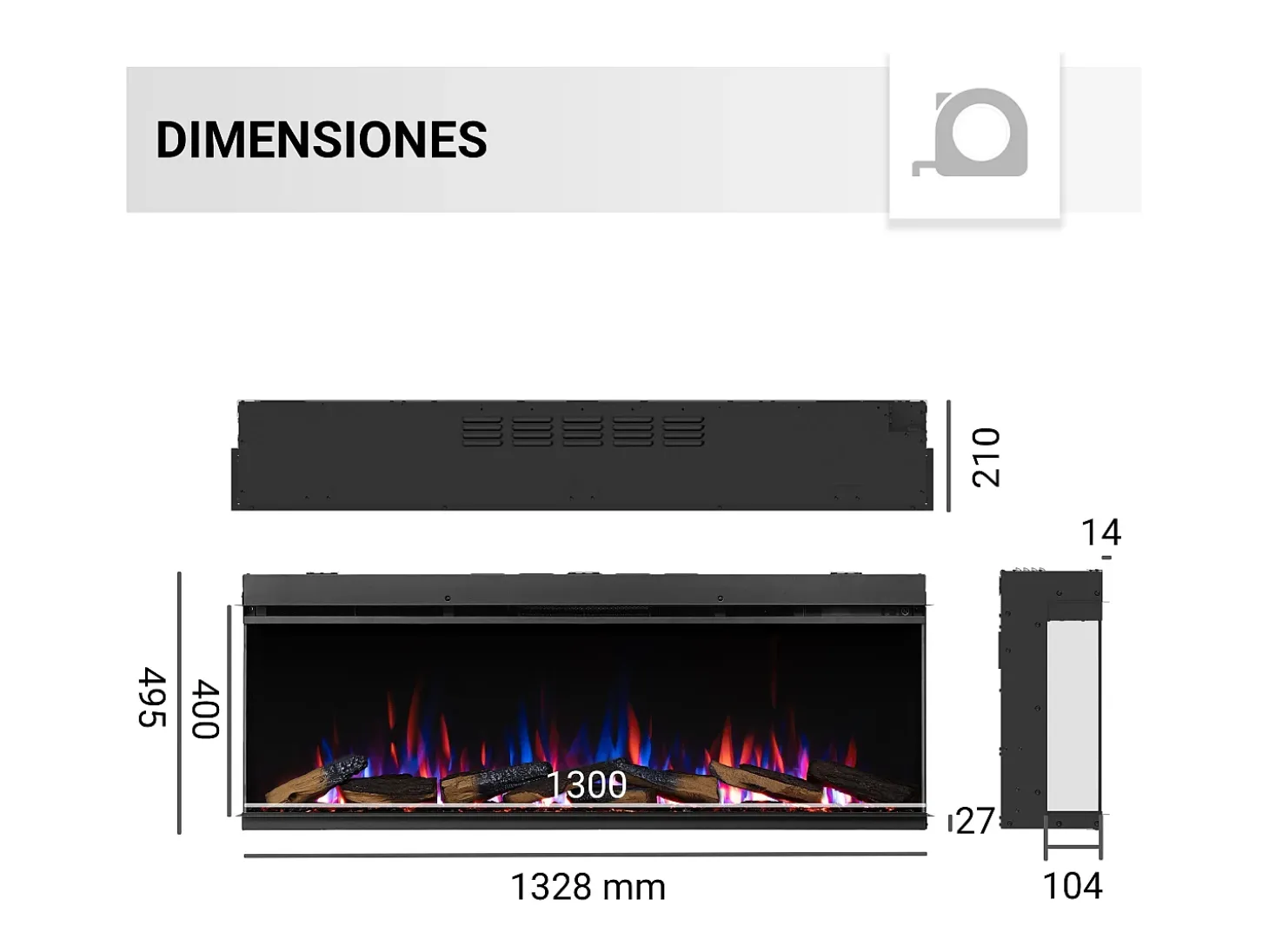 Chimenea eléctrica BALDERIA Athena smart 52 - Chimenea empotrable - Negro