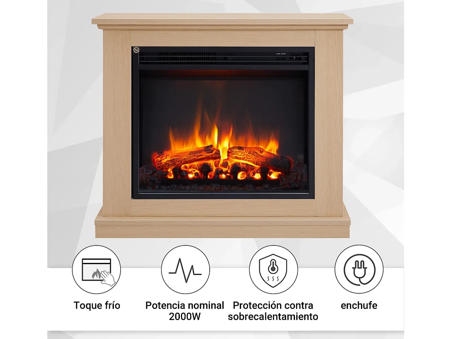 Chimenea eléctrica BALDERIA Phanos - Chimenea independiente - Roble claro