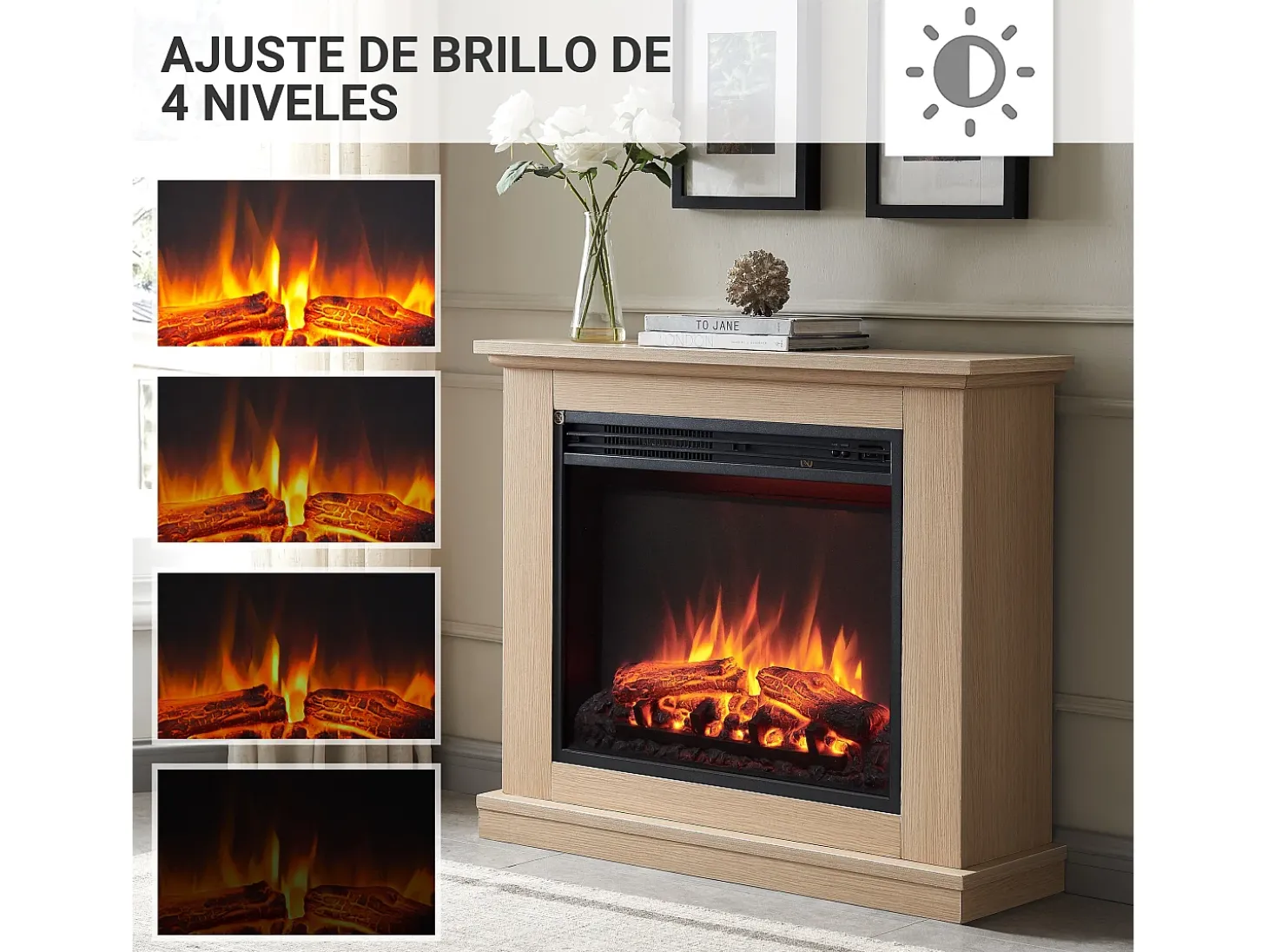 Chimenea eléctrica BALDERIA Phanos - Chimenea independiente - Roble claro