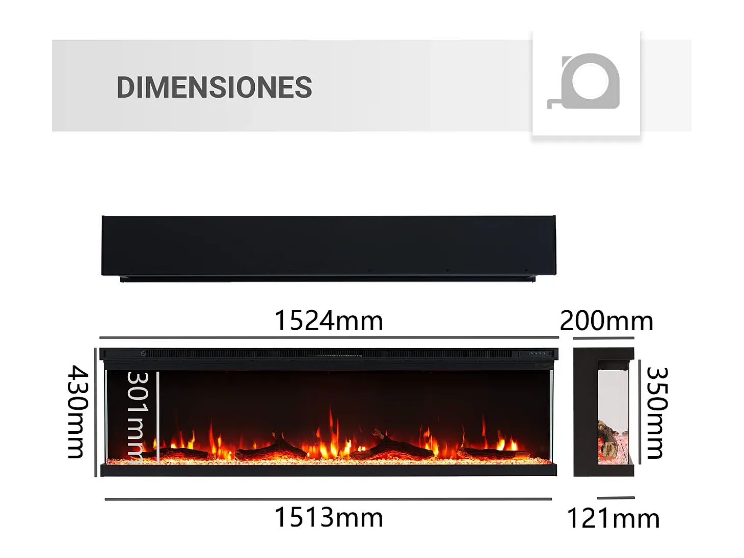 Chimenea eléctrica BALDERIA pure Orson 60 - Chimenea empotrable/de pared - Negro