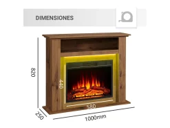 Chimenea eléctrica BALDERIA Liora - Chimenea de pie, estante, calefacción - Roble oscuro