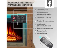 Chimenea eléctrica BALDERIA Liora - Chimenea de pie, estante, calefacción - Roble oscuro