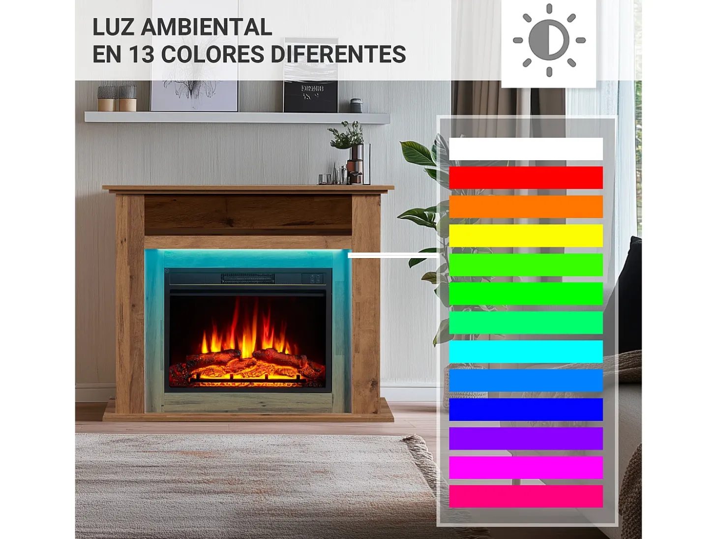 Chimenea eléctrica BALDERIA Liora - Chimenea de pie, estante, calefacción - Roble oscuro