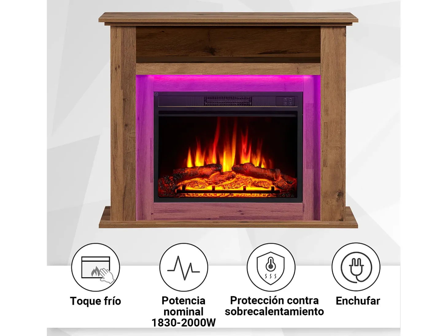Chimenea eléctrica BALDERIA Liora - Chimenea de pie, estante, calefacción - Roble oscuro
