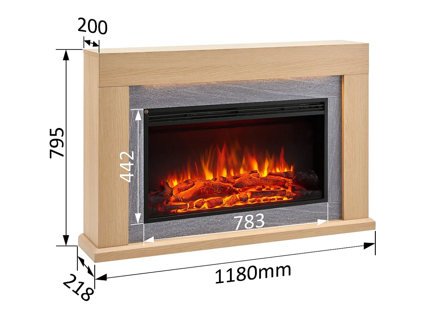 Chimenea eléctrica BALDERIA Xerxes - Chimenea de pie, calefacción 2000 W - Roble claro