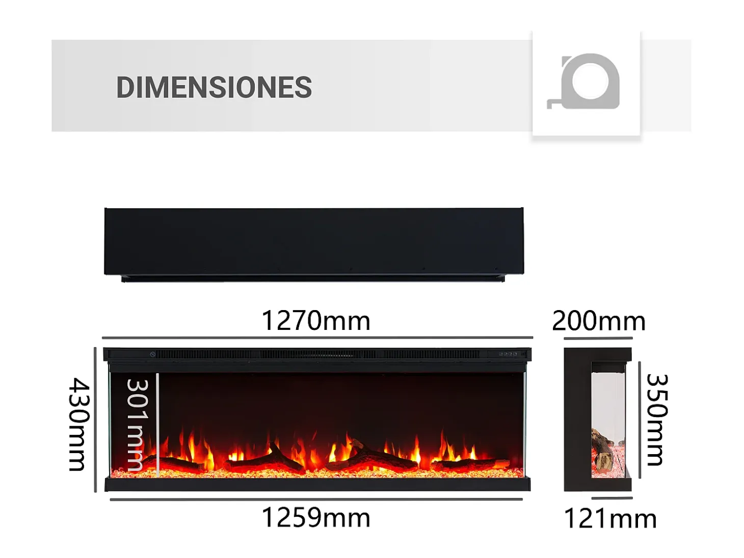 Chimenea eléctrica BALDERIA Orson 50 - Chimenea empotrable - Negro