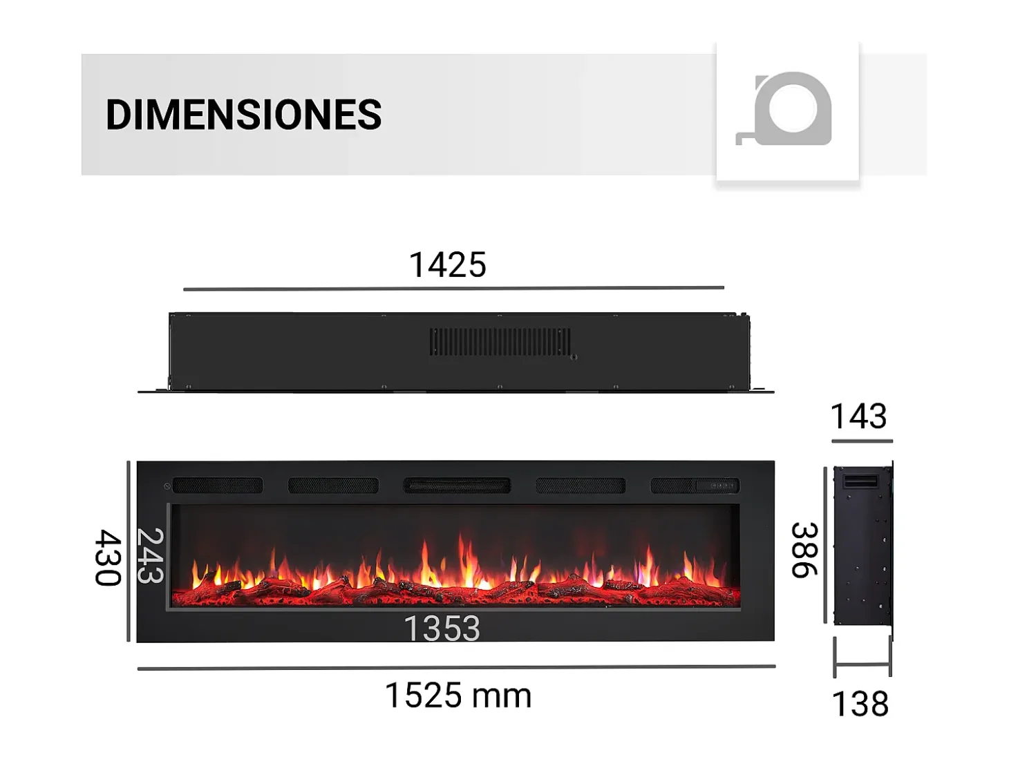 Chimenea eléctrica BALDERIA Leif 60 - 2 en 1 - negro