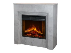 Chimenea eléctrica BELLINI, chimenea de pie en madera efecto mármol blanco, Made in Italy, L96 x P35 x H96
