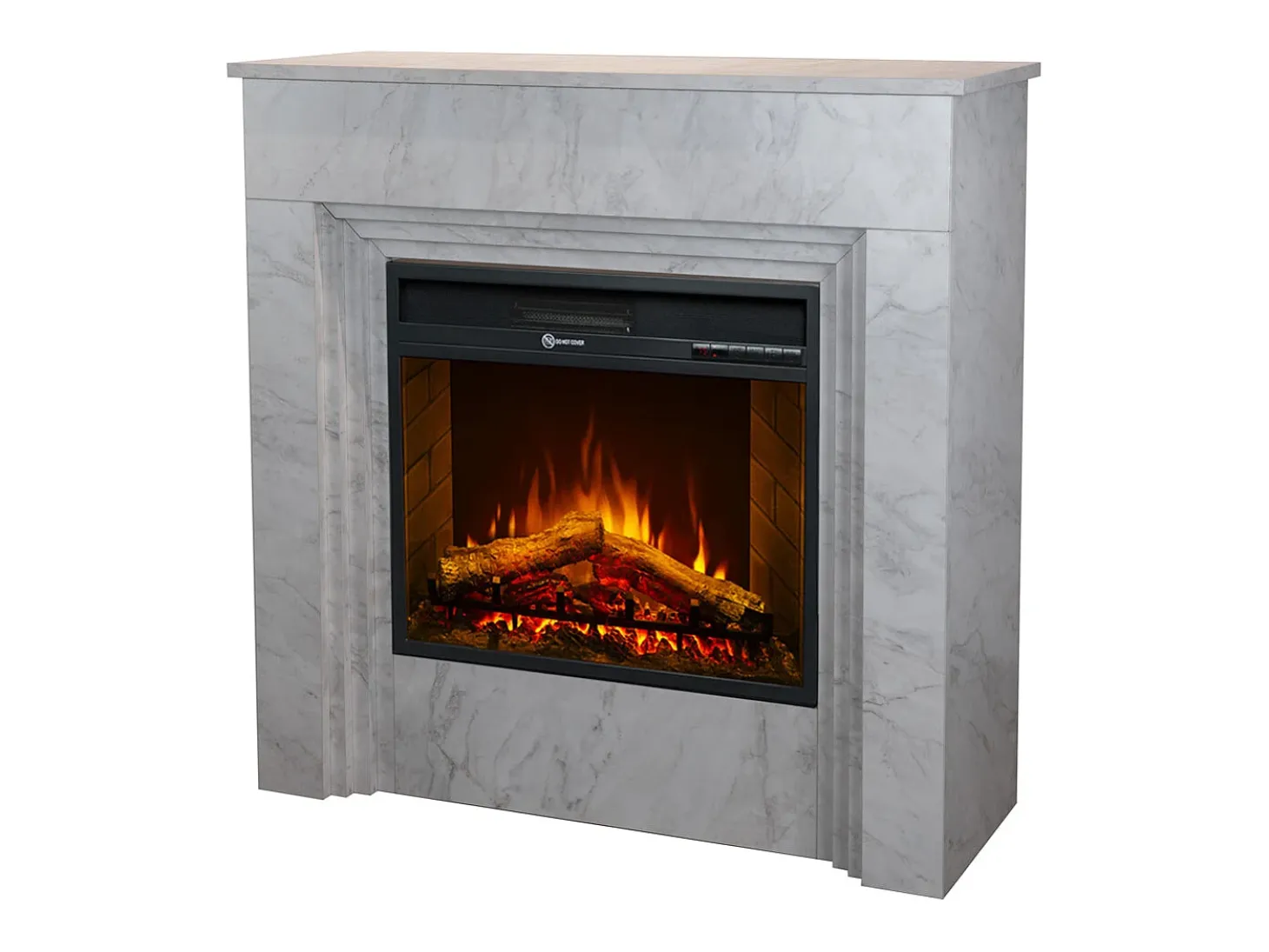 Chimenea eléctrica BELLINI, chimenea de pie en madera efecto mármol blanco, Made in Italy, L96 x P35 x H96