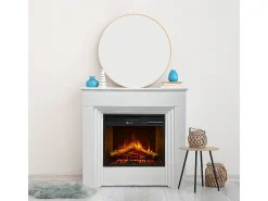 Chimenea eléctrica BELLINI, chimenea de pie, madera blanca, fabricada en Italia, L96 x P35 x H96