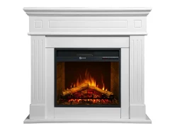 Chimenea eléctrica CAMBRIDGE, chimenea de pie, madera blanca, 110x25x95h