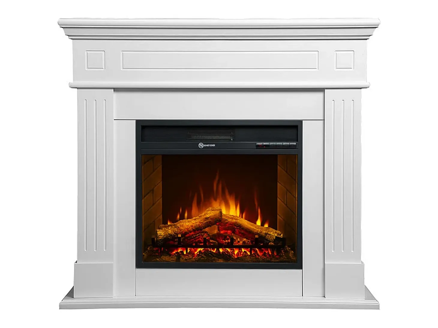 Chimenea eléctrica CAMBRIDGE, chimenea de pie, madera blanca, 110x25x95h