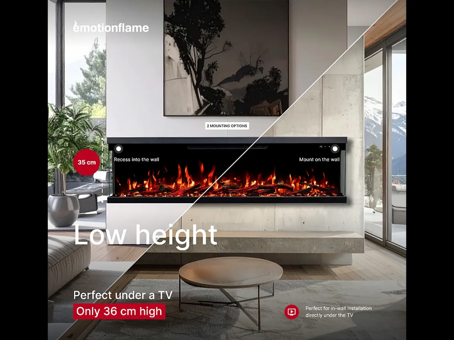 Chimenea eléctrica de 3 caras UNITY 183 - fuego premium, de pared o empotrada - 183x19x36 cm - LED decorativa con calefacción 900/1800W