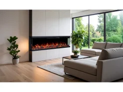 Chimenea eléctrica de 3 caras UNITY 183 - fuego premium, de pared o empotrada - 183x19x36 cm - LED decorativa con calefacción 900/1800W