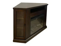 Chimenea eléctrica de esquina de suelo MADISON en madera de nogal L126 x P78 x H83
