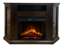 Chimenea eléctrica de esquina de suelo MADISON en madera de nogal L126 x P78 x H83