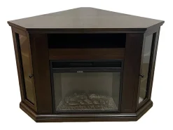 Chimenea eléctrica de esquina de suelo MADISON en madera de nogal L126 x P78 x H83