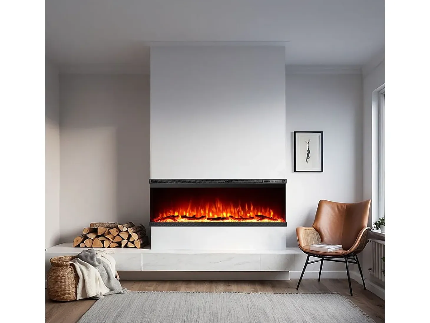Chimenea eléctrica de pared, chimenea empotrada de 3 lados, BOSTON130 L127 x D20 x H44