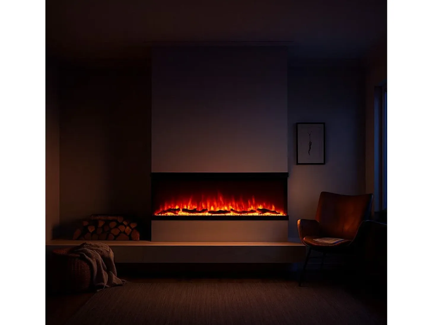 Chimenea eléctrica de pared, chimenea empotrada de 3 lados, BOSTON130 L127 x D20 x H44