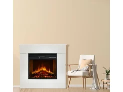 Chimenea eléctrica de pie, madera blanca, Made in Italy, MICHELANGELO, 96x36x90h