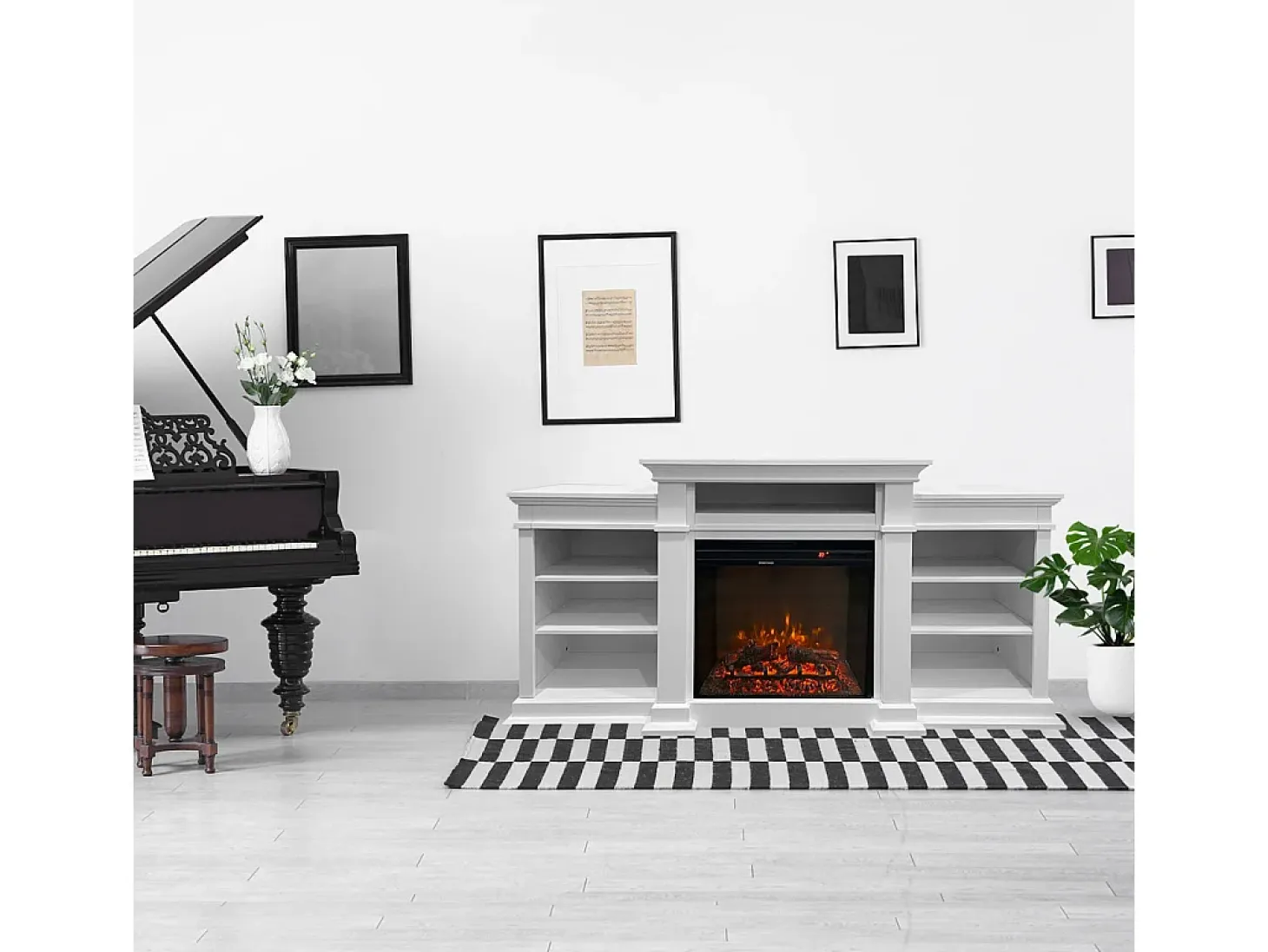 Chimenea eléctrica de pie BIDEN de madera blanca L179 x P48 x H85