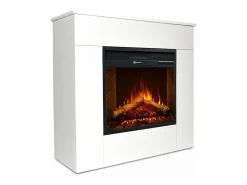 Chimenea eléctrica de pie, madera blanca, fabricada en Italia, MICHELANGELO, 96x36x90h