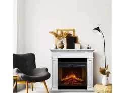Chimenea eléctrica de suelo JEFFERSON de madera blanca L 89,5 x H 90,5 x D 28