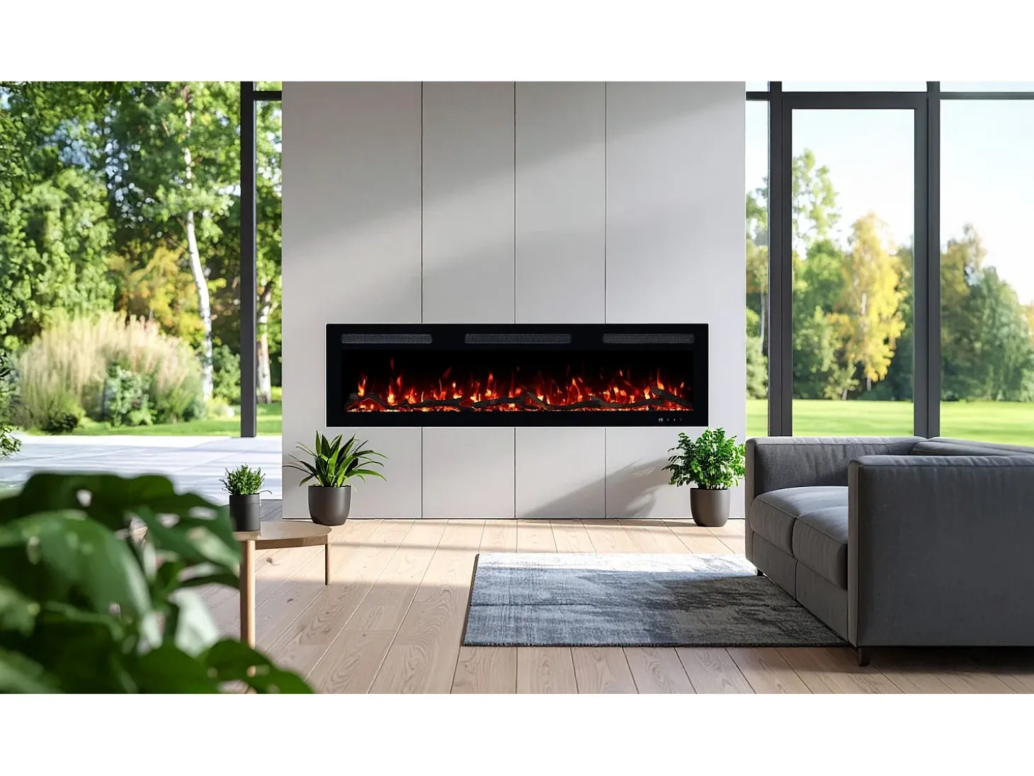Chimenea eléctrica MONARCH 183 - fuego premium - de pared y empotrados - 183x13x35 cm - chimenea LED con calefacción 900/1800 W