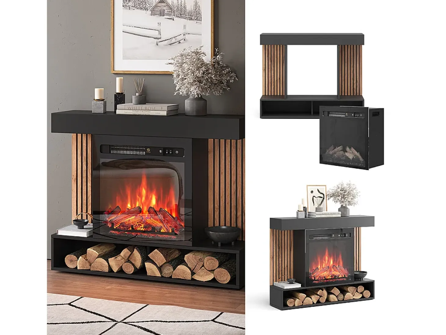 Chimenea eléctrica negro 100x25x80 lynea