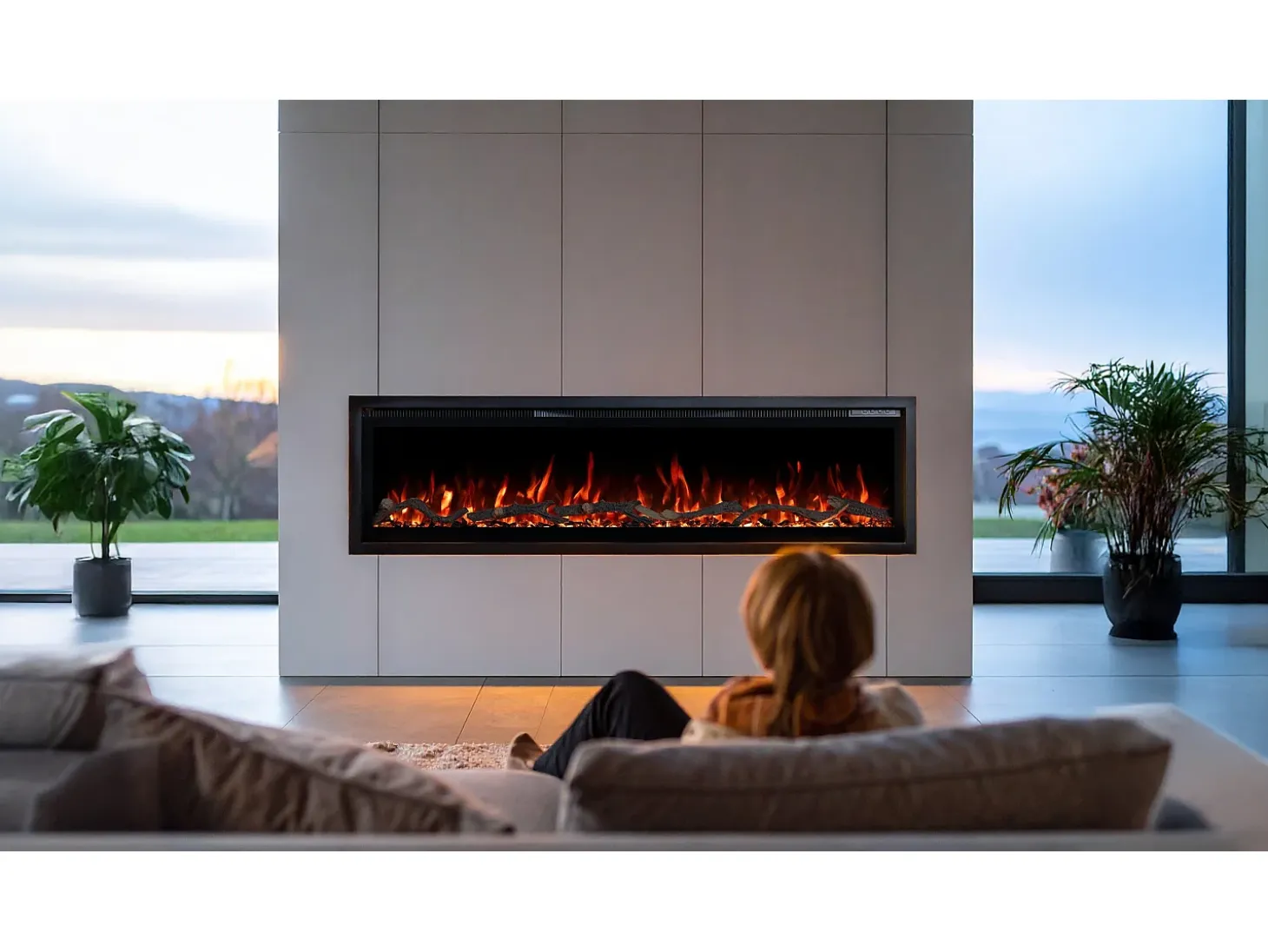 Chimenea eléctrica REGAL 182 - fuego premium - de pared y empotrados - 182x35x12 cm - chimenea LED decorativa con calefacción 900/1800 W