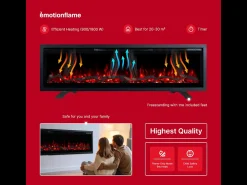 Chimenea eléctrica REGAL 182 - fuego premium - de pared y empotrados - 182x35x12 cm - chimenea LED decorativa con calefacción 900/1800 W