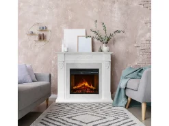 Chimenea eléctrica TRUMAN, chimenea de pie, efecto mármol blanco, L121 x P38 x H108