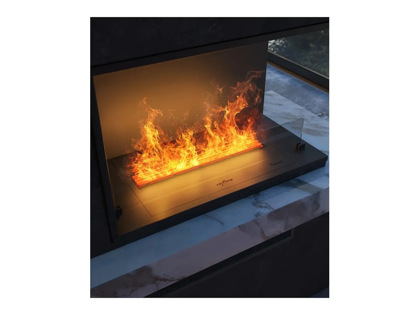 Chimenea vapor de agua empotrada Corner R800 - Llama 3D multicolor, control app, depósito 1,2 l, recarga automática - 80 cm