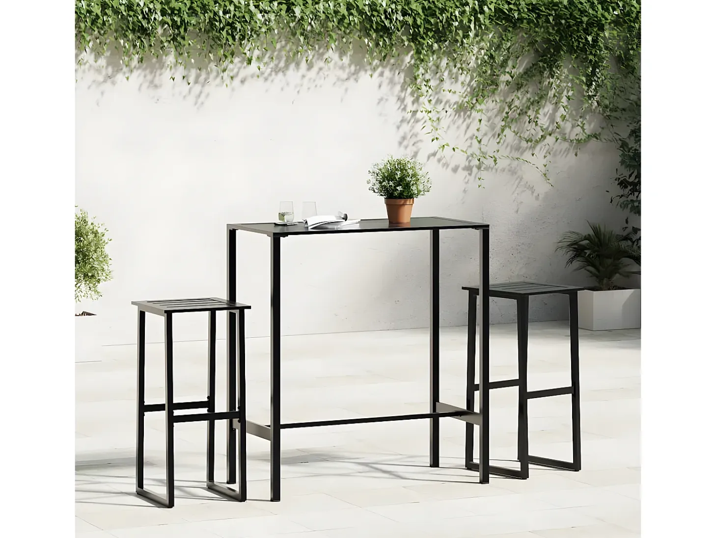 Chrysto Mesa alta de bar acero recubrimiento polvo negro 100x50x110 cm