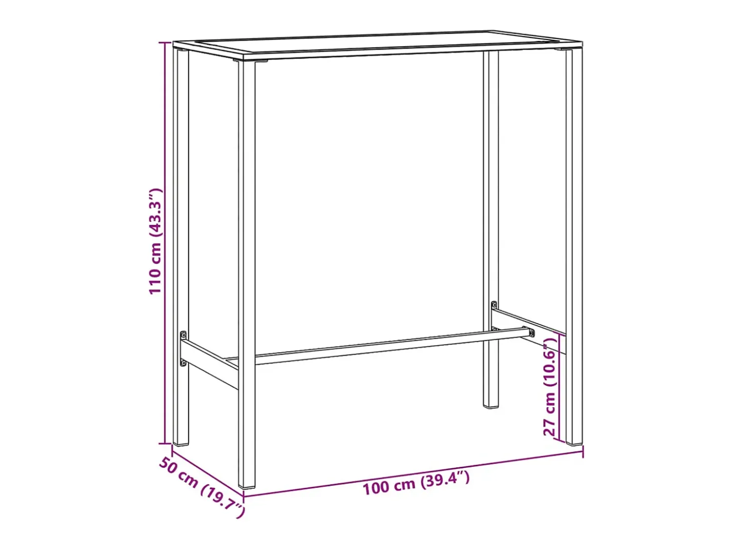 Chrysto Mesa alta de bar acero recubrimiento polvo negro 100x50x110 cm