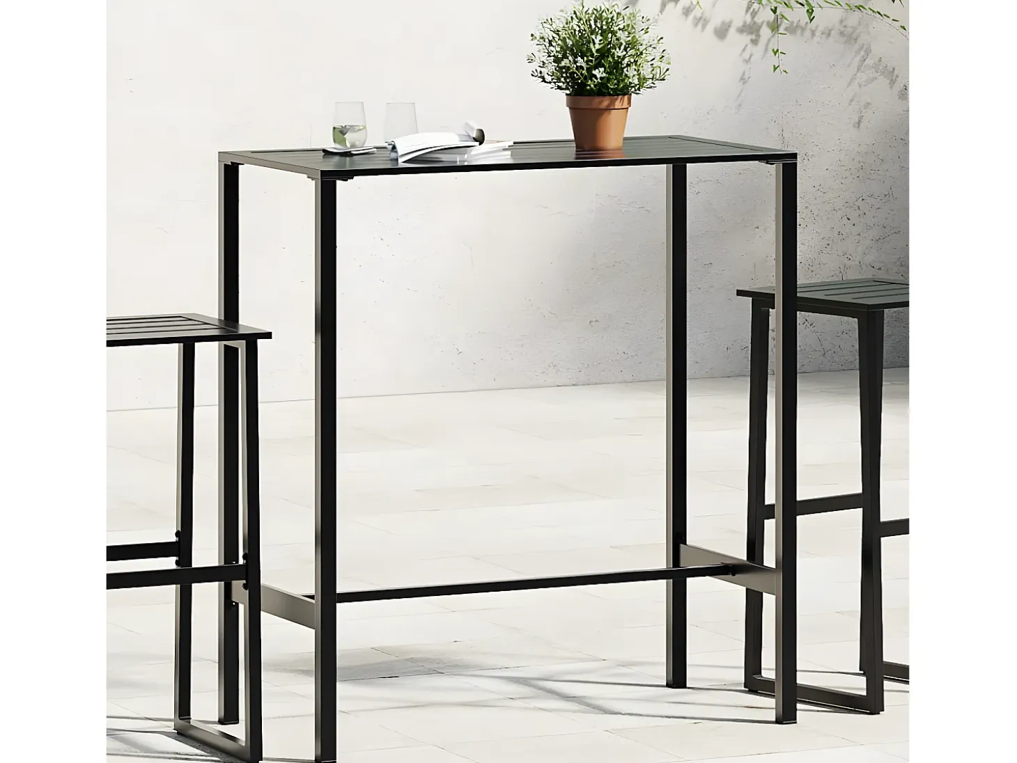 Chrysto Mesa alta de bar acero recubrimiento polvo negro 100x50x110 cm