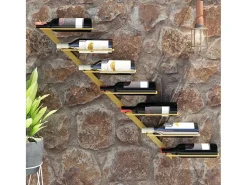 Città di Castello Botellero de pared para 7 botellas de metal dorado