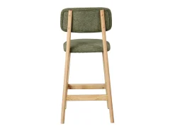 CLIFF-Taburete de bar, Tela verde y madera natural (x2)