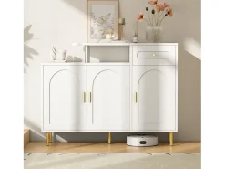Cómoda / Aparador / Mueble de entrada con 2 estantes abiertos y 4 puertas, MDF, blanco (140x75x35 cm)