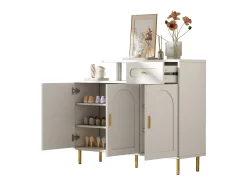Cómoda / Aparador / Mueble de entrada con 2 estantes abiertos y 4 puertas, MDF, blanco (140x75x35 cm)