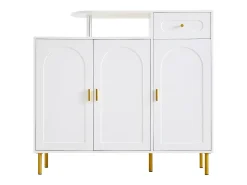 Cómoda / Aparador / Mueble de entrada con 2 estantes abiertos y 4 puertas, MDF, blanco (140x75x35 cm)