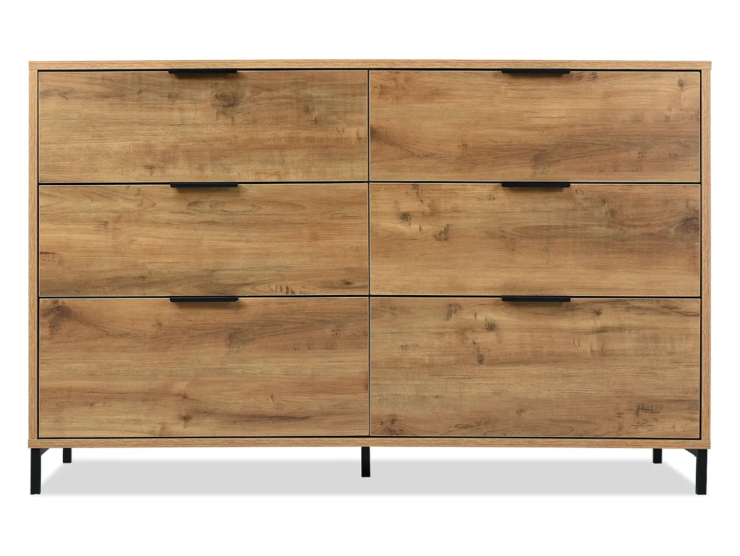 Cómoda 6 tiroirs, diseño industrial, panel de partículas, chêne foncé (120x40x76 cm)