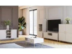 Cómoda Aparador de salón Color Cachemira 137x40x73 cm con 2 Puertas y Estantes Abiertos – Diseño Elegante y Versátil para Salón, Dormitorio u Oficina