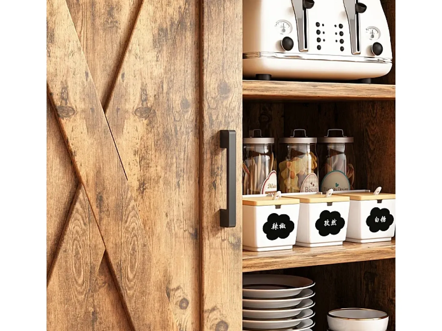 CÓMODA ARMARIOS LATERALES CON ESTANTES ABIERTOS CÓMODA VINTAGE COCINA SALÓN LOFT