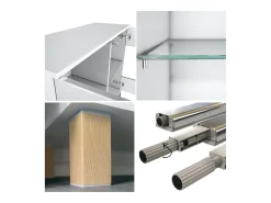 Cómoda Bari V3 Edición Madera, Moderno armario de cocina con 2 grandes puertas de cristal incl. iluminación RGB blanco mate / roble natural (92,5 x 84,5 x 35)