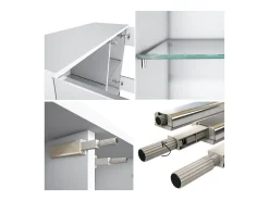 Cómoda Bari V3, Moderno armario de cocina con 2 grandes puertas de cristal incl. iluminación RGB blanco mate / crema de alto brillo (92,5 x 84.5 x 35)