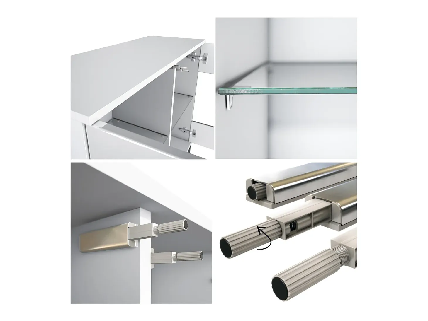 Cómoda Bari V3, Moderno armario de cocina con 2 grandes puertas de cristal incl. iluminación RGB blanco mate / crema de alto brillo (92,5 x 84.5 x 35)