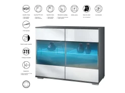 Cómoda Bari V3, Moderno armario de cocina con 2 grandes puertas de cristal incl. iluminación RGB antracita mate / gris arena de alto brillo (92,5 x 75.5 x 35)
